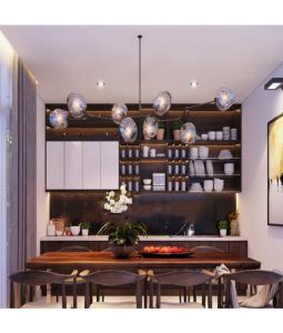 Đèn thả thủy tinh 8 bóng khói xanh LM22189